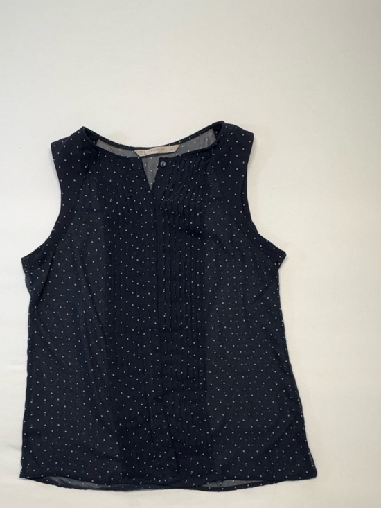 Zara Navy Sheer Polka Dot Pintuck Sleeveless Blouse Size Medium - Picture 5 of 7
